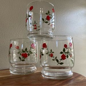 Vintage Anchor Hocking Red Roses Lowball Glasses